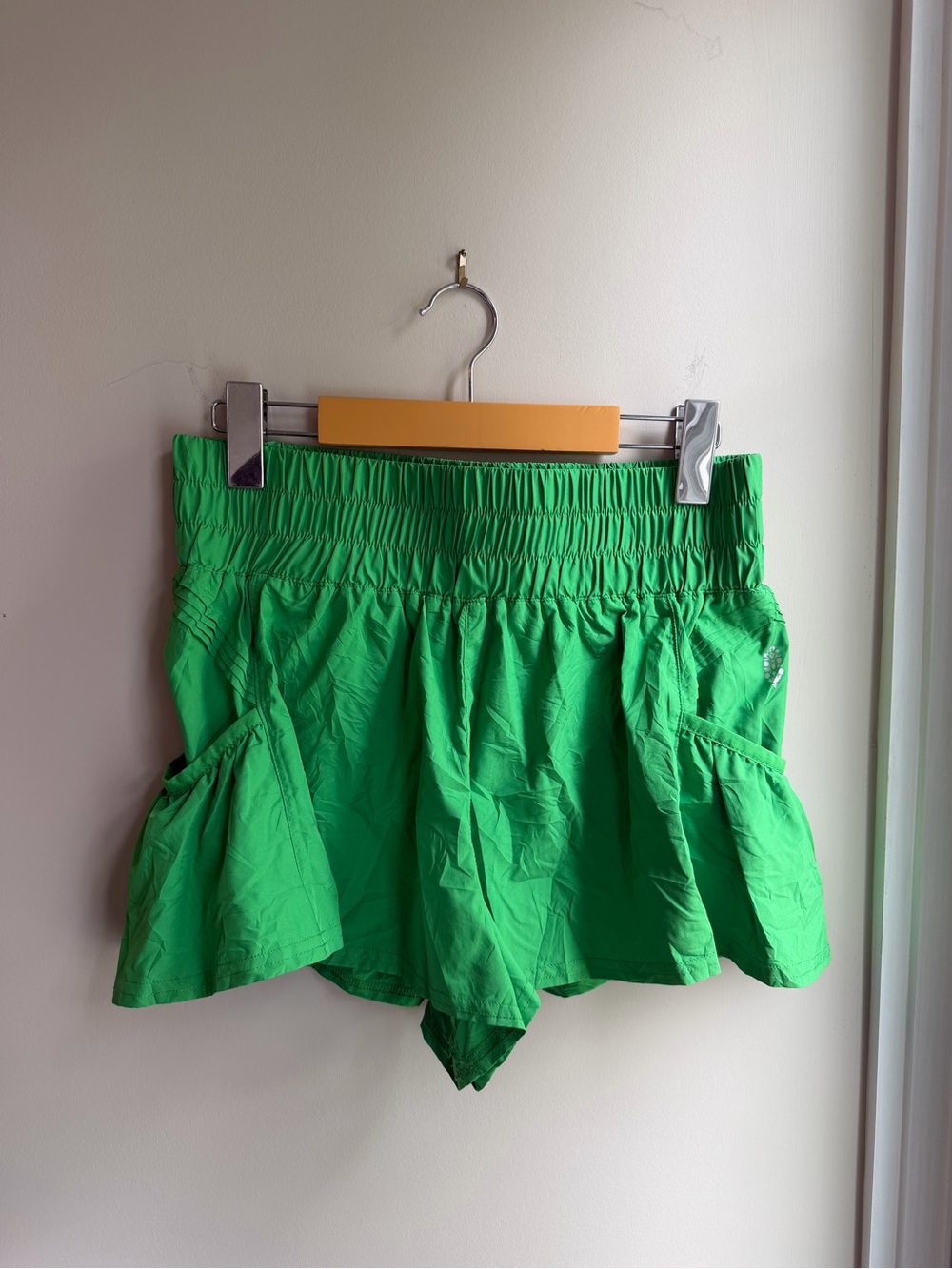 FP Movement by Free People Bright Green Athletic Smocked-Waist Shorts
